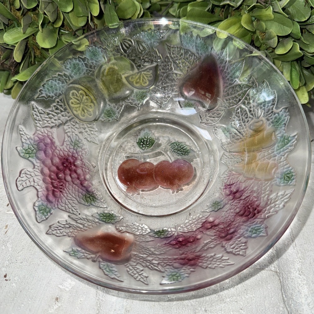 Firna Clear Embossed Multi-Colored Fruit Vegetable‎ Design Glass Bowl